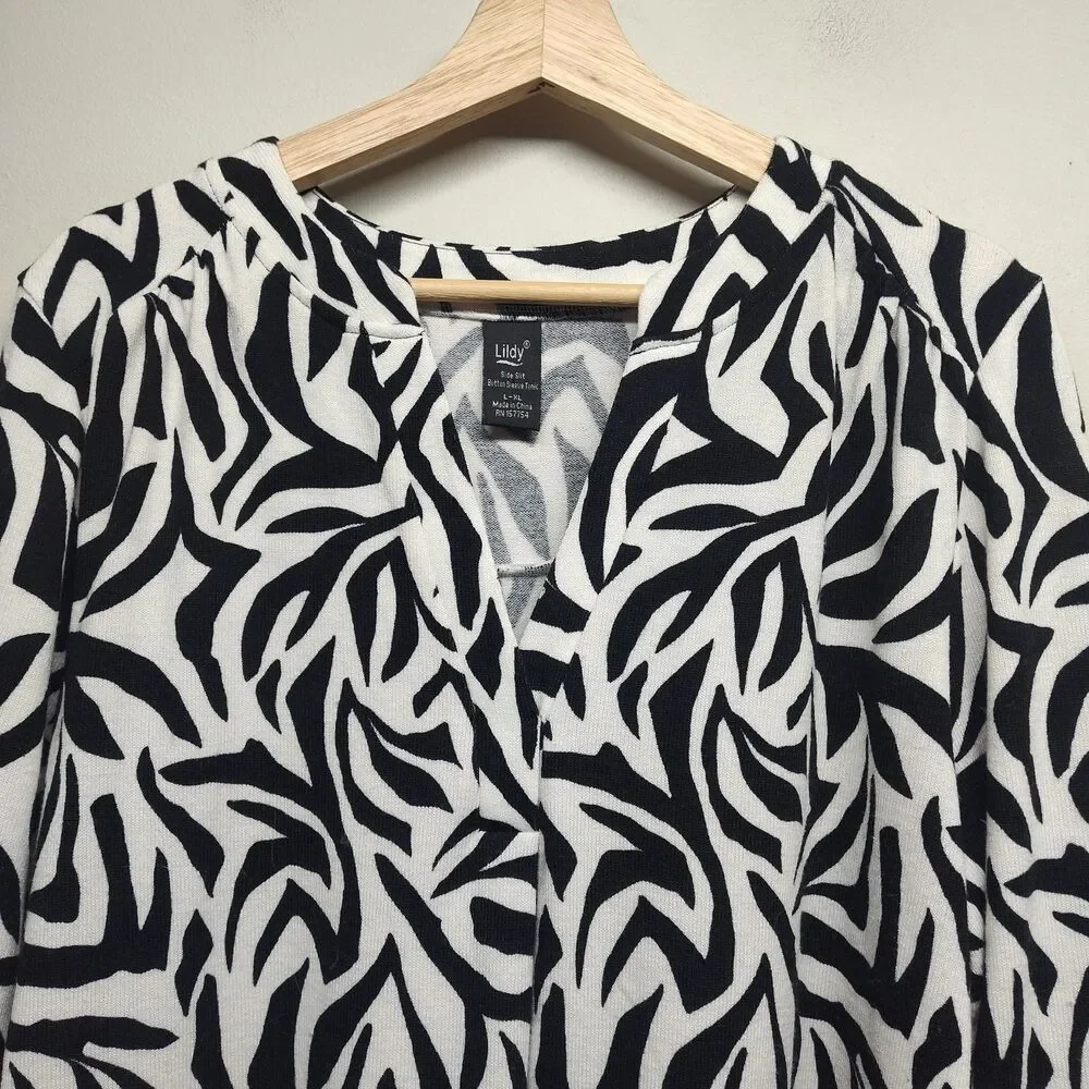 Lildy Tunic Dress Women Size L/XL White Black 3/5 Sleeve Knit Long Sleeve Casual - Picture 2 of 6